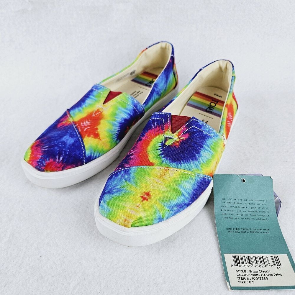 Toms Womens Shoes Sz 6.5 Alpargata Colorful Tie Dye Classic Slip On Canvas Flats